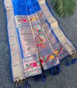 Navy blue color small butties and fully zari woven paithani silk saree