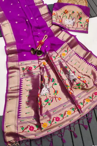 Purple color small butties and fully zari woven paithani silk saree