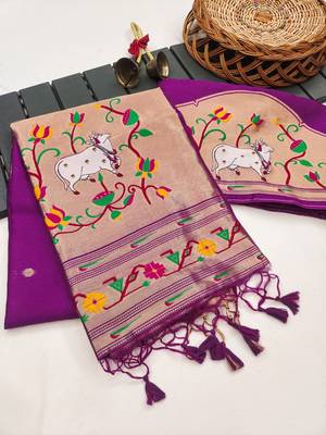 purple small butties and zari woven paithani silk saree 3
