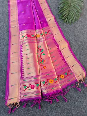 purple small butties and zari woven paithani silk saree 4