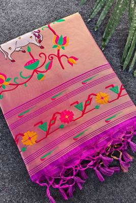 purple small butties and zari woven paithani silk saree 5