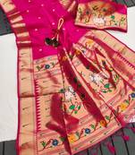 Rani pink color small butties and fully zari woven paithani silk saree