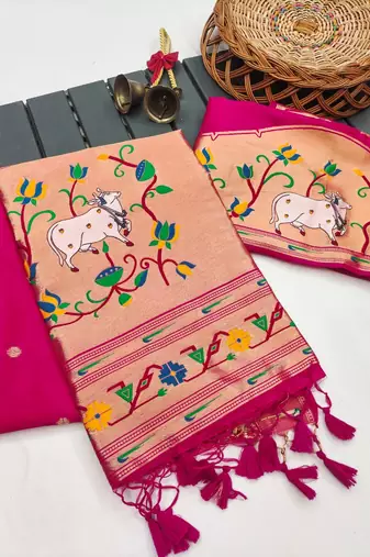 rani pink small butties and zari woven paithani silk saree