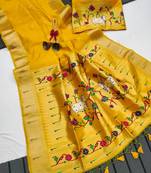Yellow color small butties and fully zari woven paithani silk saree