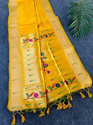 yellow small butties and zari woven paithani silk saree 4