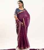 Plum color lotus , musa and zari weaving  muga cotton saree