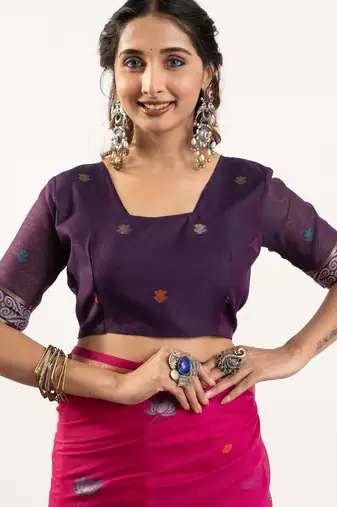 rani pink lotus and zari weaving muga cotton saree