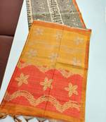Cream color warli print with flowers tissue tussar silk warli saree
