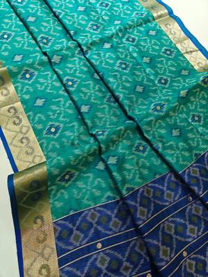 aqua blue raw silk pochampally ikkat saree with zari border 2