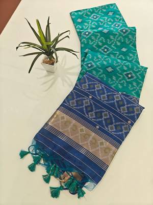 aqua blue raw silk pochampally ikkat saree with zari border 3