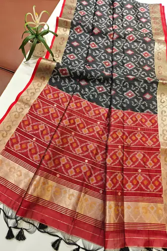 Black color resham and zari weaving raw silk pochampali ikkat saree