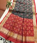 Black color resham and zari weaving raw silk pochampali ikkat saree