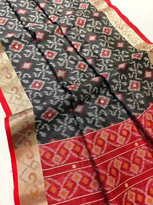 black raw silk pochampally ikkat saree with zari border 2