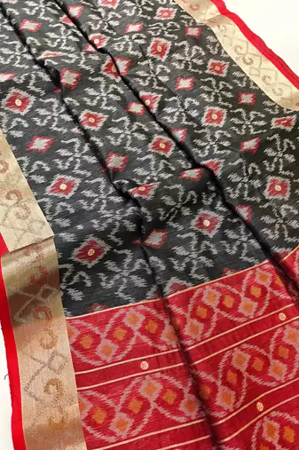 black raw silk pochampally ikkat saree with zari border