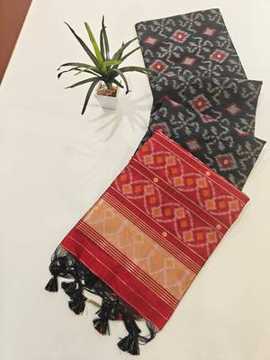black raw silk pochampally ikkat saree with zari border 3