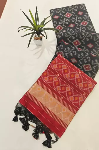 black raw silk pochampally ikkat saree with zari border