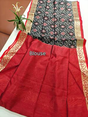 black raw silk pochampally ikkat saree with zari border 4