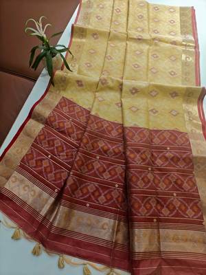 cream raw silk pochampally ikkat saree with zari border 2