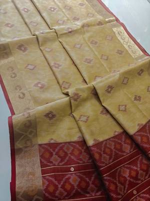cream raw silk pochampally ikkat saree with zari border 3