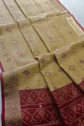 cream raw silk pochampally ikkat saree with zari border