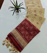 Cream blue color resham and zari weaving raw silk pochampali ikkat saree