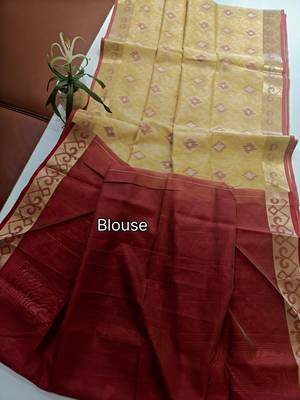 cream raw silk pochampally ikkat saree with zari border 4