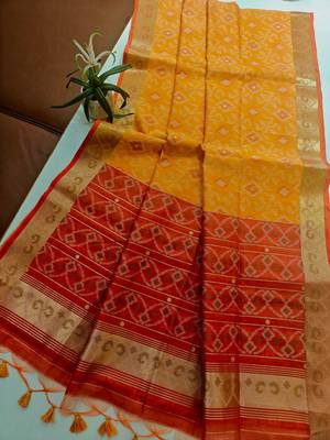 ember blue raw silk pochampally ikkat saree with zari border 2