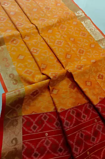 ember blue raw silk pochampally ikkat saree with zari border