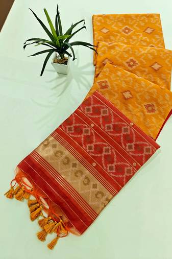 Ember blue color resham and zari weaving raw silk pochampali ikkat saree