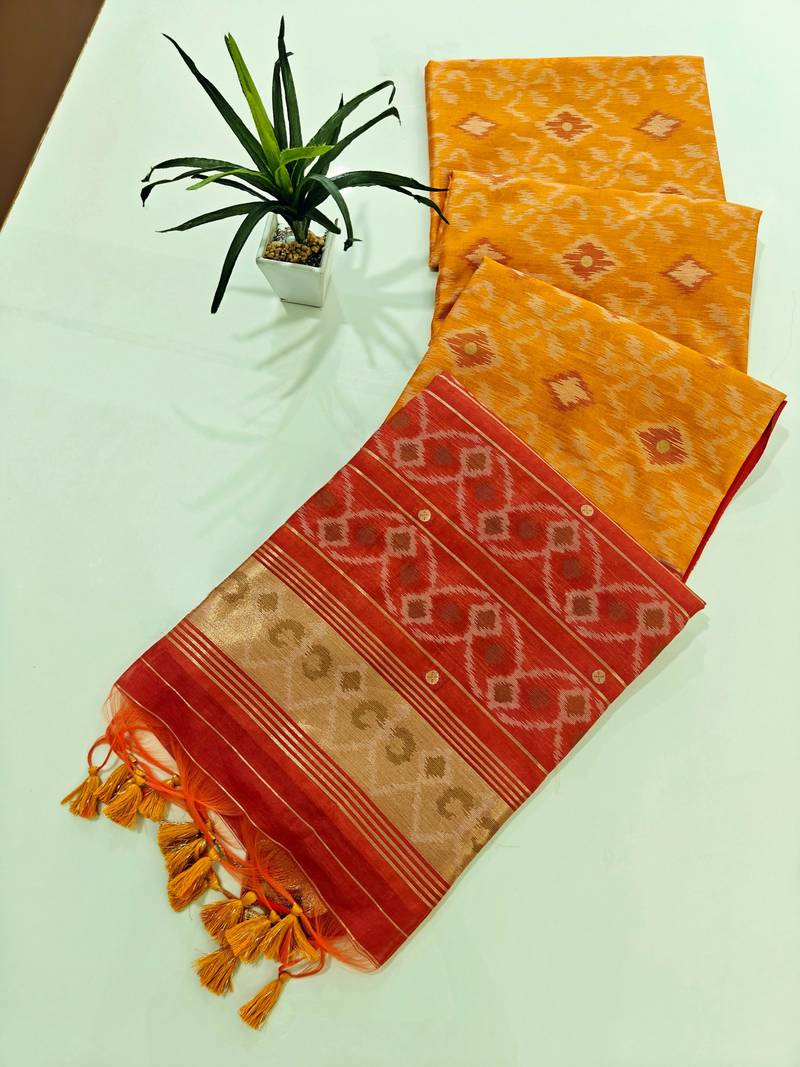 Ember blue color resham and zari weaving raw silk pochampali ikkat saree