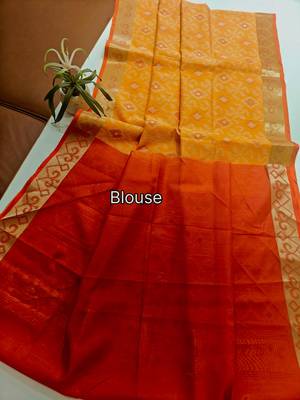 ember blue raw silk pochampally ikkat saree with zari border 4