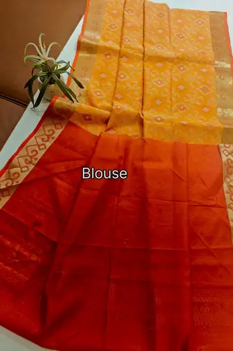 ember blue raw silk pochampally ikkat saree with zari border