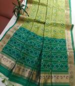Light olive color resham and zari weaving raw silk pochampali ikkat saree