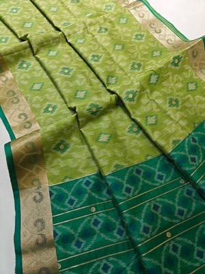 light olive raw silk pochampally ikkat saree with zari border 2
