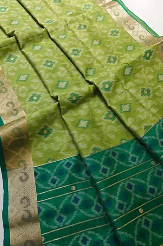 light olive raw silk pochampally ikkat saree with zari border
