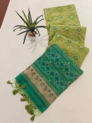 light olive raw silk pochampally ikkat saree with zari border 3