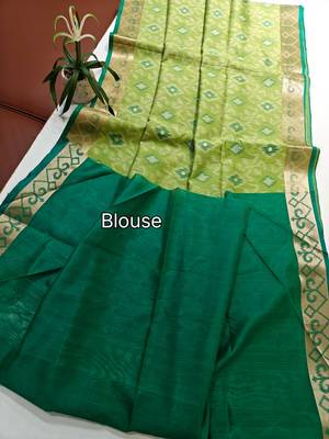 light olive raw silk pochampally ikkat saree with zari border 4