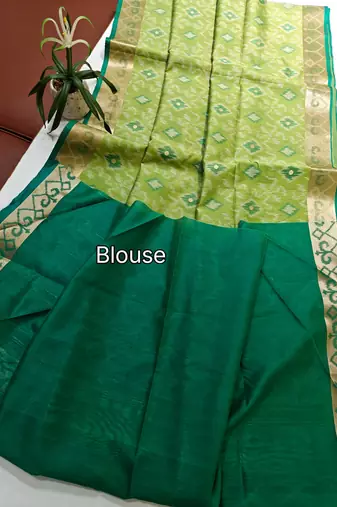 light olive raw silk pochampally ikkat saree with zari border