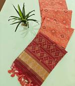 Peach color resham and zari weaving raw silk pochampali ikkat saree
