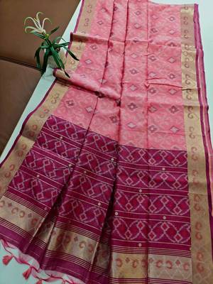 pink resham and zari weaving raw silk pochampally ikkat saree 2