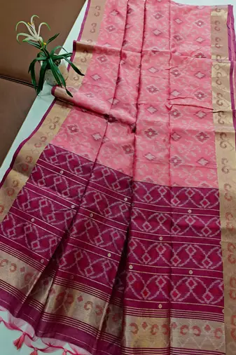 pink resham and zari weaving raw silk pochampally ikkat saree