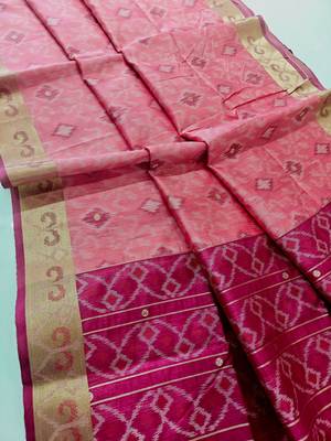 pink resham and zari weaving raw silk pochampally ikkat saree 3
