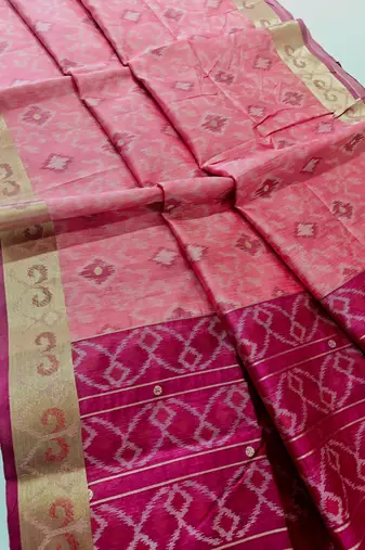 pink resham and zari weaving raw silk pochampally ikkat saree