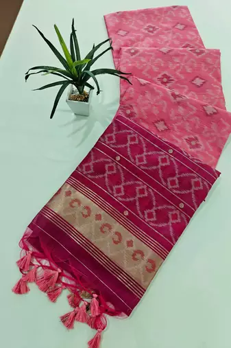 Pink color resham and zari weaving raw silk pochampali ikkat saree