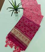 Pink color resham and zari weaving raw silk pochampali ikkat saree