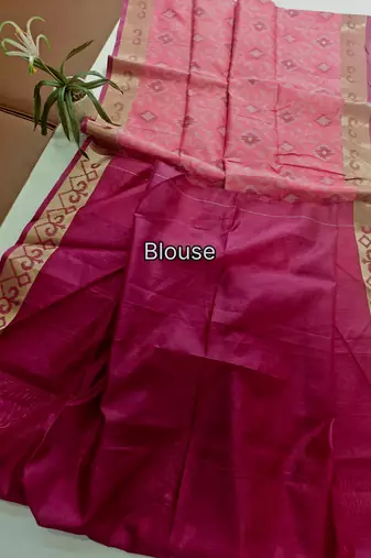 pink resham and zari weaving raw silk pochampally ikkat saree