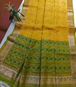 Yellow color resham and zari weaving raw silk pochampali ikkat saree