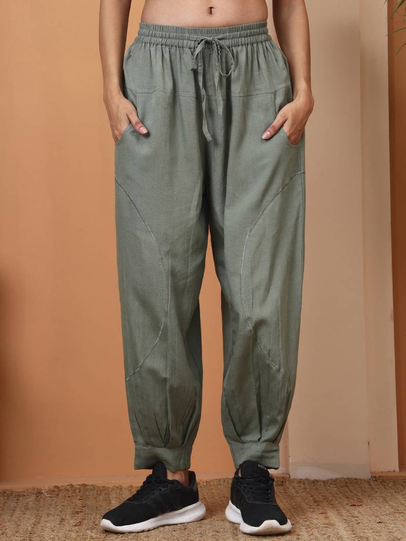 Women relaxed grey viscose rayon trousers