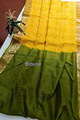 yellow resham and zari weaving raw silk pochampally ikkat saree