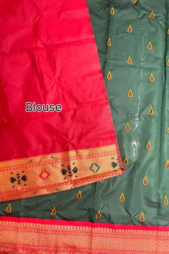 dark green peacock design zari weaving banarasi paithani silk saree